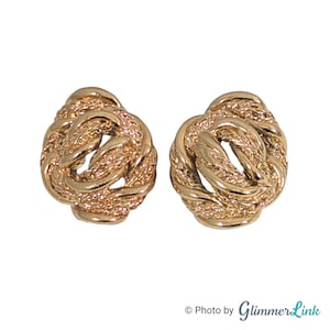 Vintage 80s Textured Rope Knot Chunky Gold Tone Pierced Earrings