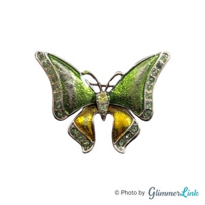 Vintage Two Tone Glitter Enamel Butterfly Silver Tone Brooch
