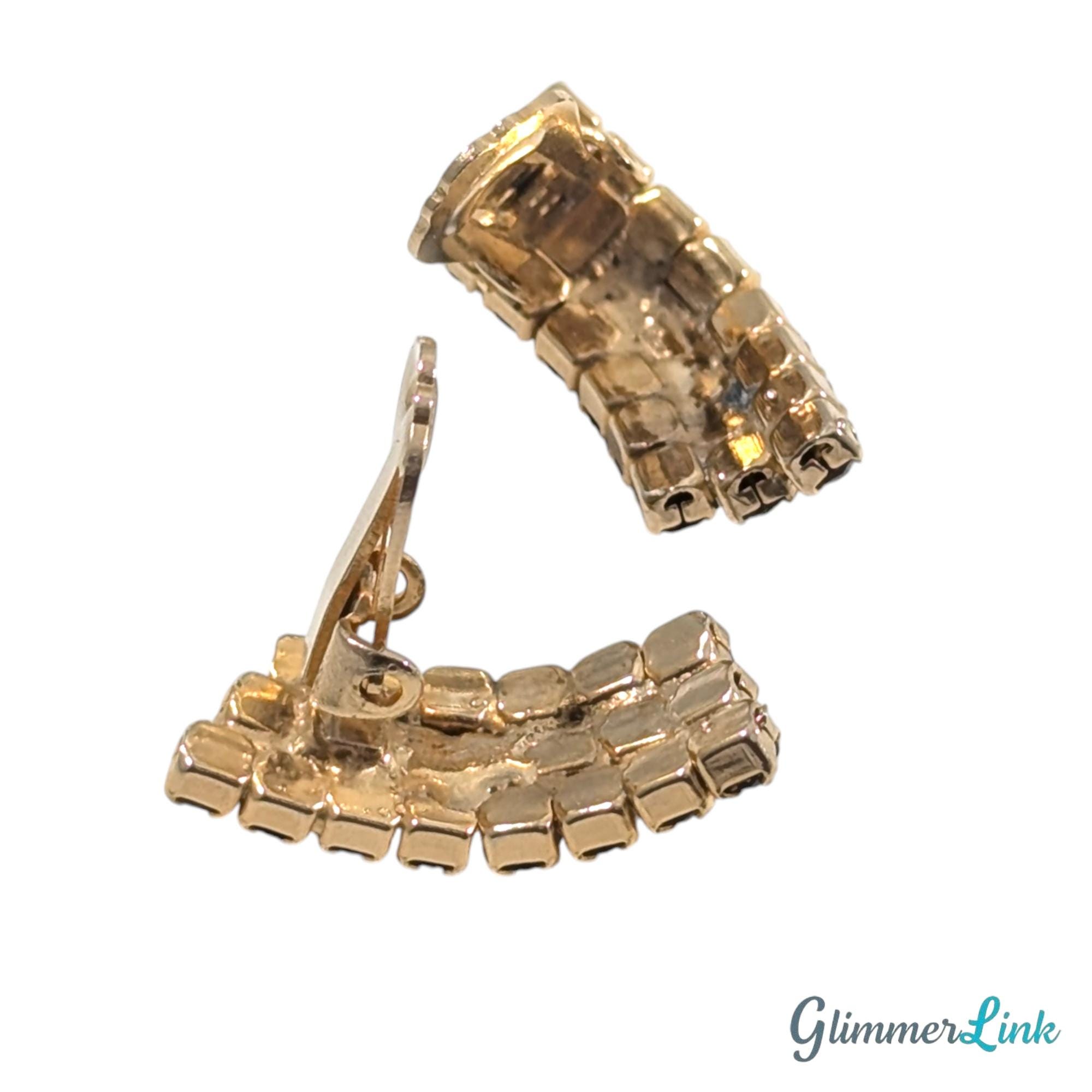 Rectangular Ear Clips Vintage Art Deco Style Rectangular Purple Rhinestone Ear Climber Gold ...