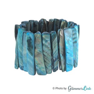 Vintage Blue MOP Abalone Shell Wide Stretch Bracelet