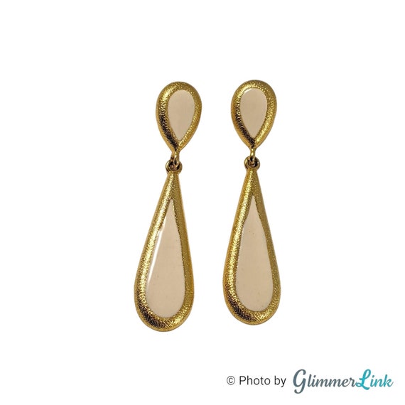 Vintage Anne Klein Two Tier Teardrop Dangle Cream… - image 1