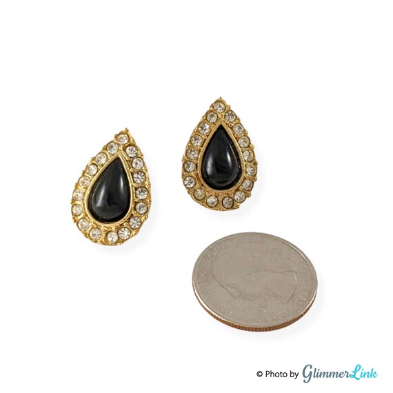 Vintage Gold Tone Teardrop Cabochon Rhinestones P… - image 4