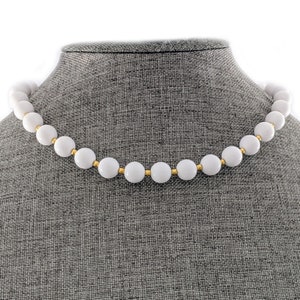 Vintage Classic Monet Gold Tone White Lucite Round Beads Necklace