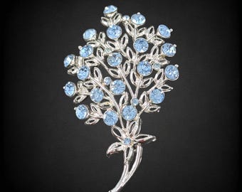 Vintage Rhinestone Floral Brooch: Icy Blue Bouquet, Silver Tone