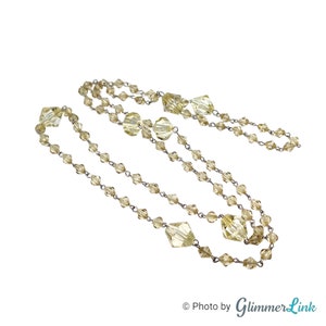 Vintage Long Light Yellow Acrylic Lucite Bicone Bead Art Deco Style Flapper Claspless Station Necklace