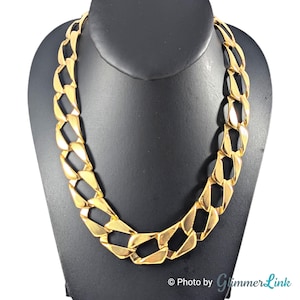 Vintage 80s 90s Etched Ribbed Rectangular Links Geometric Gold Tone Necklace