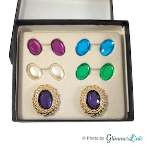 Vintage KJL Kenneth Jay Lane Interchangeable Colorful Stones Gold Tone Clip On Earrings NIB