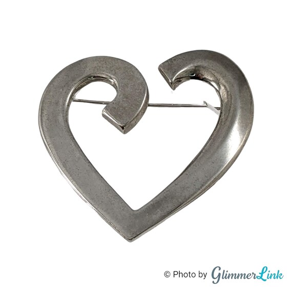 Vintage Floating Open Heart Scroll Silver Tone Br… - image 2