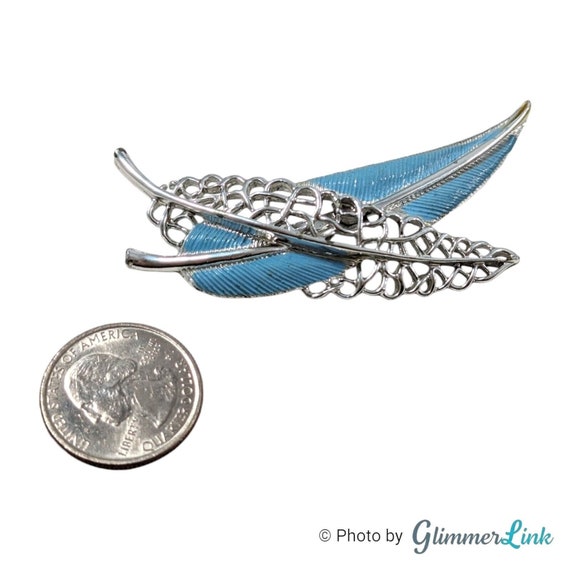 Vintage Light Blue Enamel Feather Filigree Leaf S… - image 5