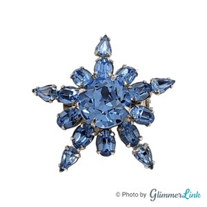 Vintage Ice Blue Rhinestones Floral Starburst Silver Tone Brooch