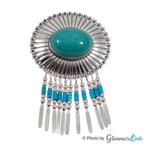 Vintage 925 Sterling Silver Turquoise Quac Trading Southwestern Style Brooch Pendant
