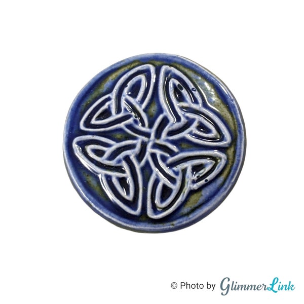 Vintage Blue Glazed Ceramic Celtic Knot Circle Brooch