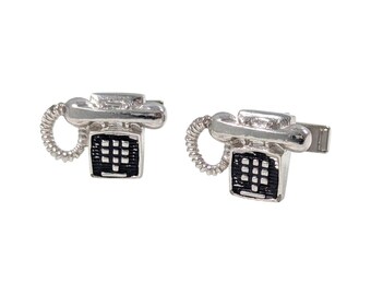 Vintage Retro Touch Tone Desk Landline Telephone Silver Tone Cufflinks