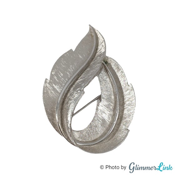 Vintage Crown Trifari Curled Swirl Leaf Textured Silver Tone Brooch