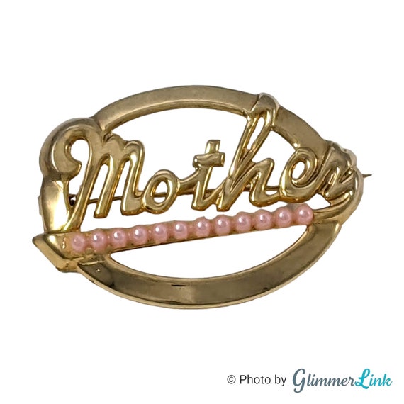 Vintage Mother Pink Faux Pearl Gold Tone Brooch P… - image 2