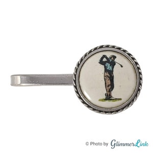Vintage Sterling Silver Golfing Tie Bar Clip, Gift for Him