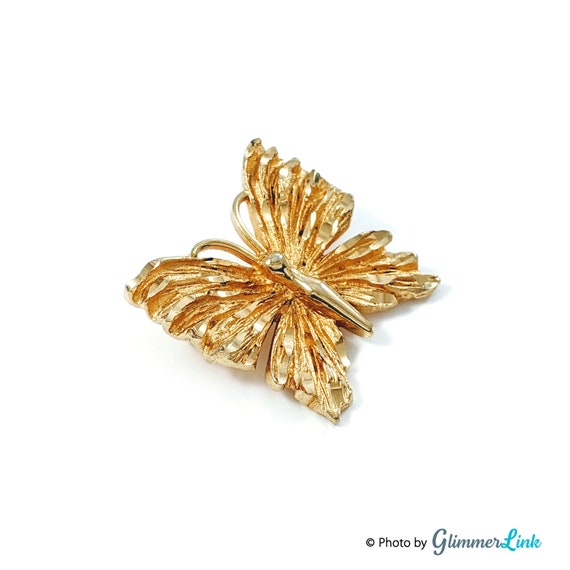 Vintage Butterfly Textured Gold Tone Brooch