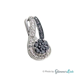 Vintage Black & Clear Pave Diamond 925 Sterling Silver Dainty Floral Swirl Pendant