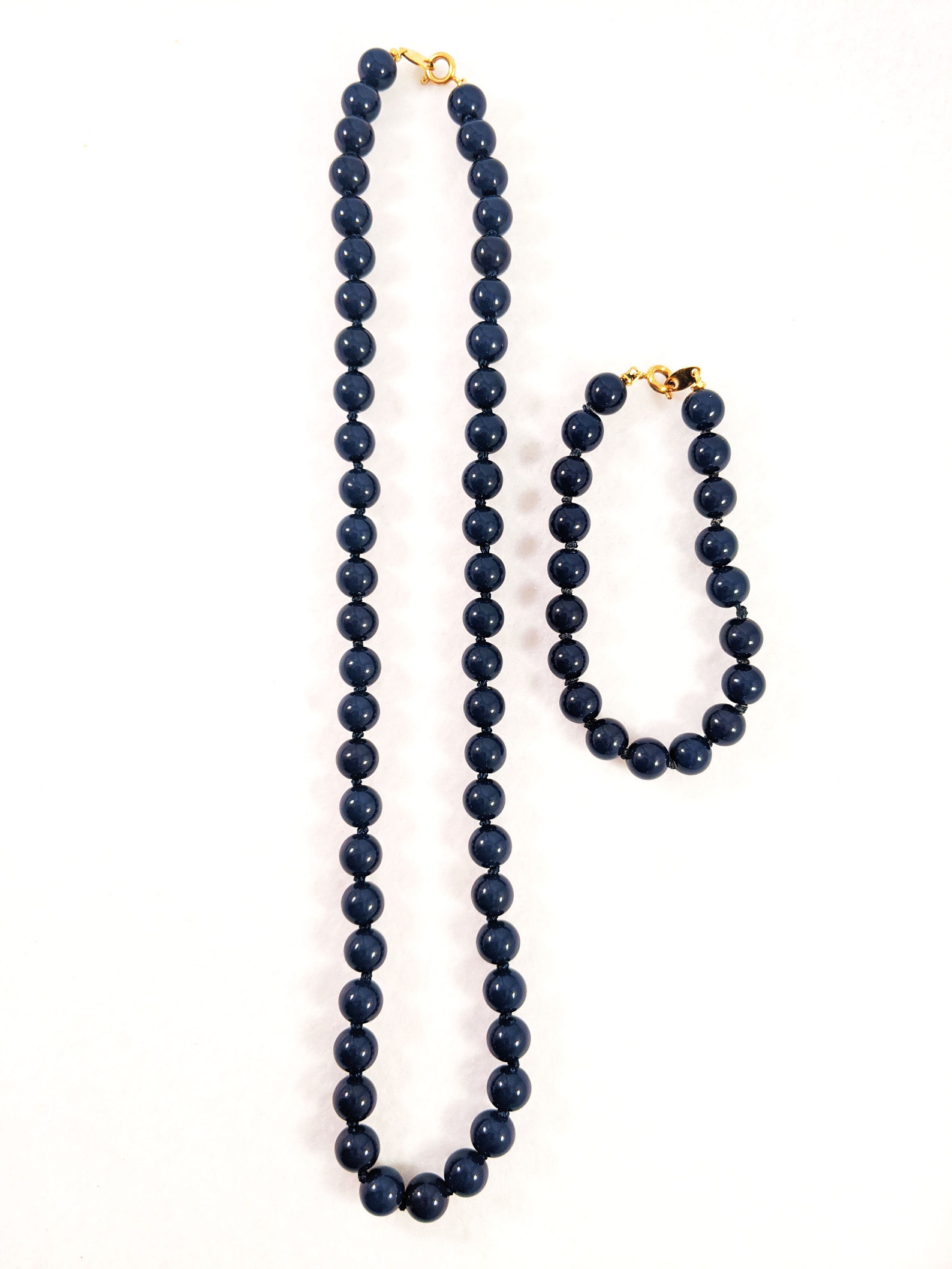 Vintage Trifari Navy Blue Knotted Beads Necklace & Bracelet | Etsy