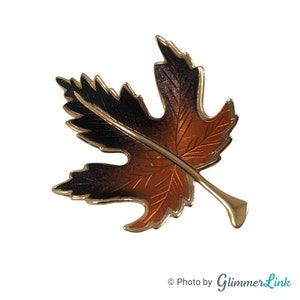 Vintage Brown & Metallic Orange Gold Tone Maple Leaf Autumn Fall Unisex Brooch