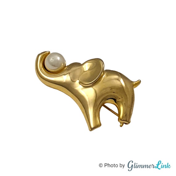 Vintage Danecraft Faux Pearl Gold Tone Elephant B… - image 2