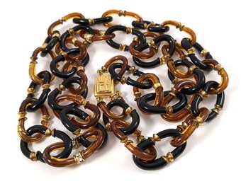 Vintage 1960s Archimede Seguso Brown & Black Murano Glass Links Gold Plated Necklace, Collectible, Gift For Her