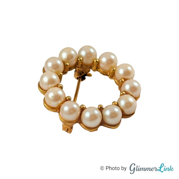 Vintage Dainty Faux Pearl Open Circle Wreath Gold… - image 3