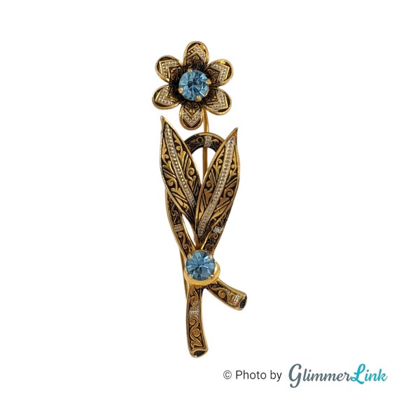 Vintage Damascene Style Floral Blue Rhinestones Go