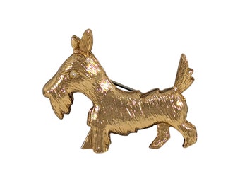 Vintage Scottish Terrier Clear Rhinestone Gold Tone Textured Brooch Pin