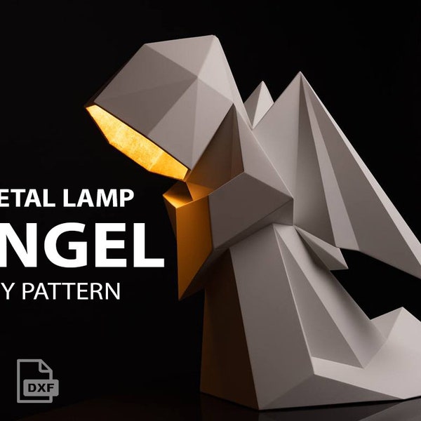 Lampe ange avec notre motif de sculpture low poly à souder DXF, guide de bricolage pour le travail des métaux - Accès instantané