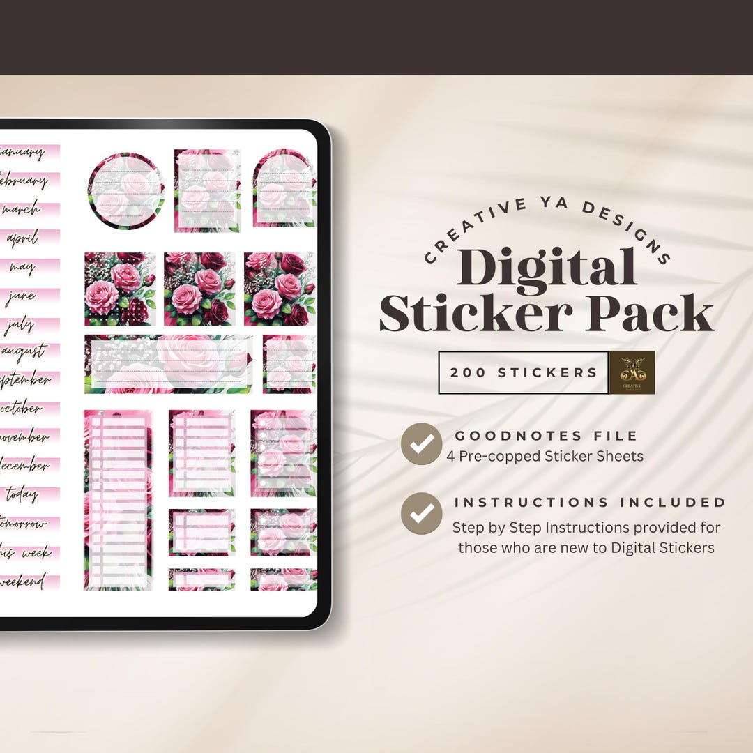 Soft Pink Floral Digital Planner Stickers | Goodnotes iPad Productivity ...