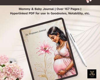 Digital Pregnancy Journal Pink Floral | 167 Hyperlinked Pages | GoodNotes, Notability, Printable Baby Memory Planner