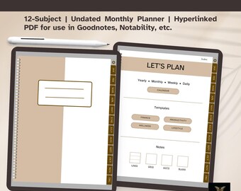 Digital Monthly Planner | Undated iPad Planner, Hyperlinked (PDF)