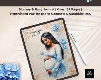 Hyperlinked Digital Pregnancy Blue Floral Planner | Pregnancy Journal for GoodNotes