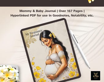 Digital Pregnancy Journal Yellow Floral | 167 Hyperlinked Pages | GoodNotes, Notability, Printable Baby Memory Planner