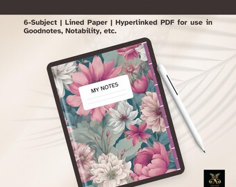 Floral Digital Notebook for GoodNotes | 6-Subject iPad Planner (PDF)