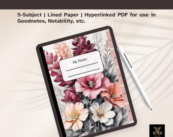 Quaderno digitale floreale / Diario con 5 sezioni e collegamenti ipertestuali (PDF)