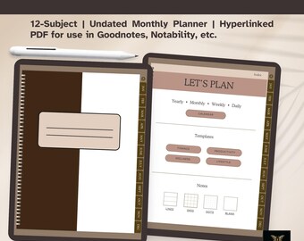 Digital Monthly Planner: Undated, Hyperlinked Tabs for GoodNotes, Notability (PDF Download)