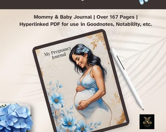 Hyperlinked Digital Pregnancy Blue Floral Planner | Pregnancy Journal for GoodNotes