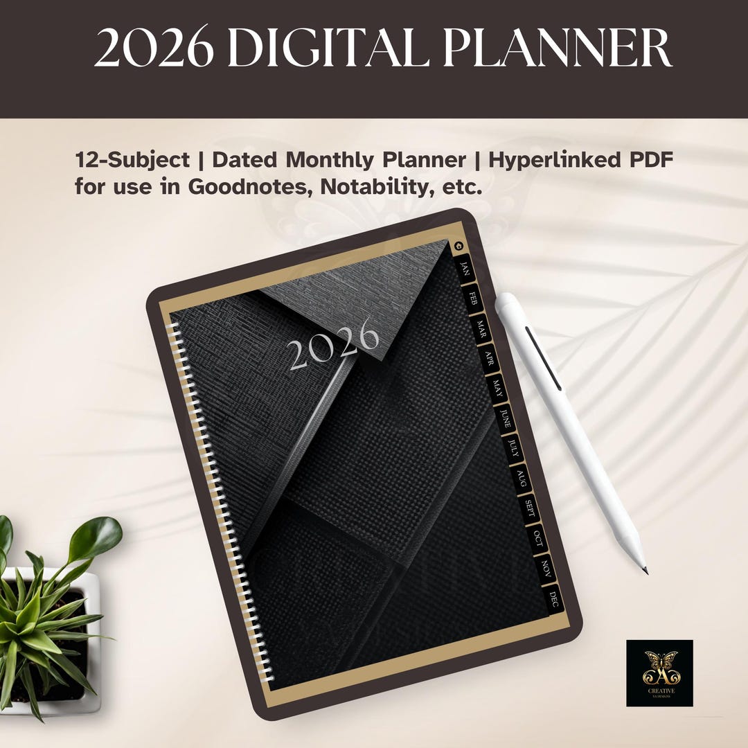 2026 Black 3 Lux Digital Planner | Bold Hyperlinked iPad Planner With ...