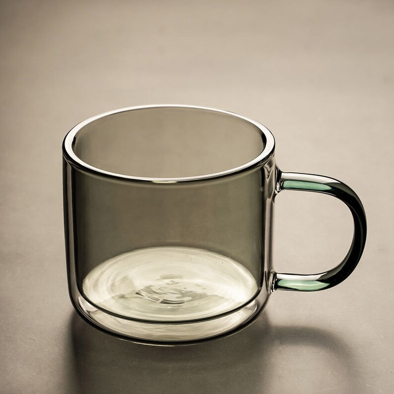 Double Walled Glass Mugs 300ml Yellow Dark Green Grey Etsy UK