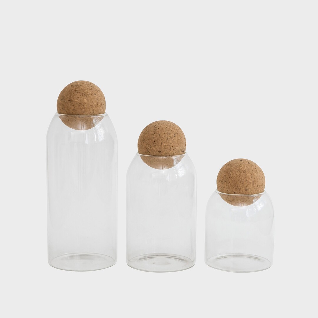 Cork Ball Lid Glass Jars Refillable Ecofriendly Storage Jars 3 Sizes