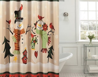 72/79" Xmas Owl Hug Couple Waterproof Bathroom Decor Shower Curtain &Mat &12Hook