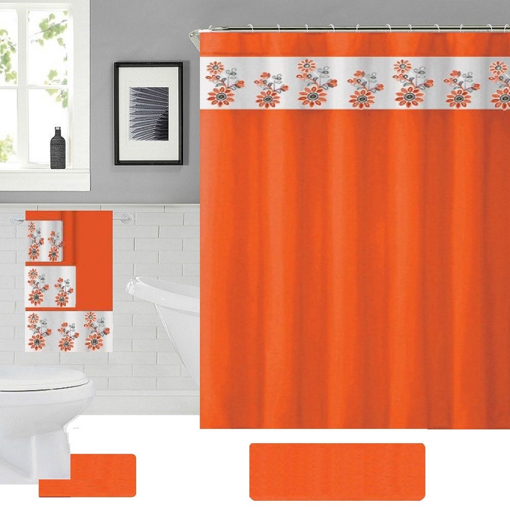 Red Rose and Round Dew Shower Curtain Toilet Cover Rug Mat Contour Rug Set 