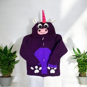 Unicorn sweater, unicorn design, baby sweater, kids jacket, fleece lined sweater, handmade