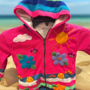 Rainbow floral sweater infant kids lined child coat sweater, toddler sweatshirt & split colored hoodie, Peruvian sweater, Peru toddler