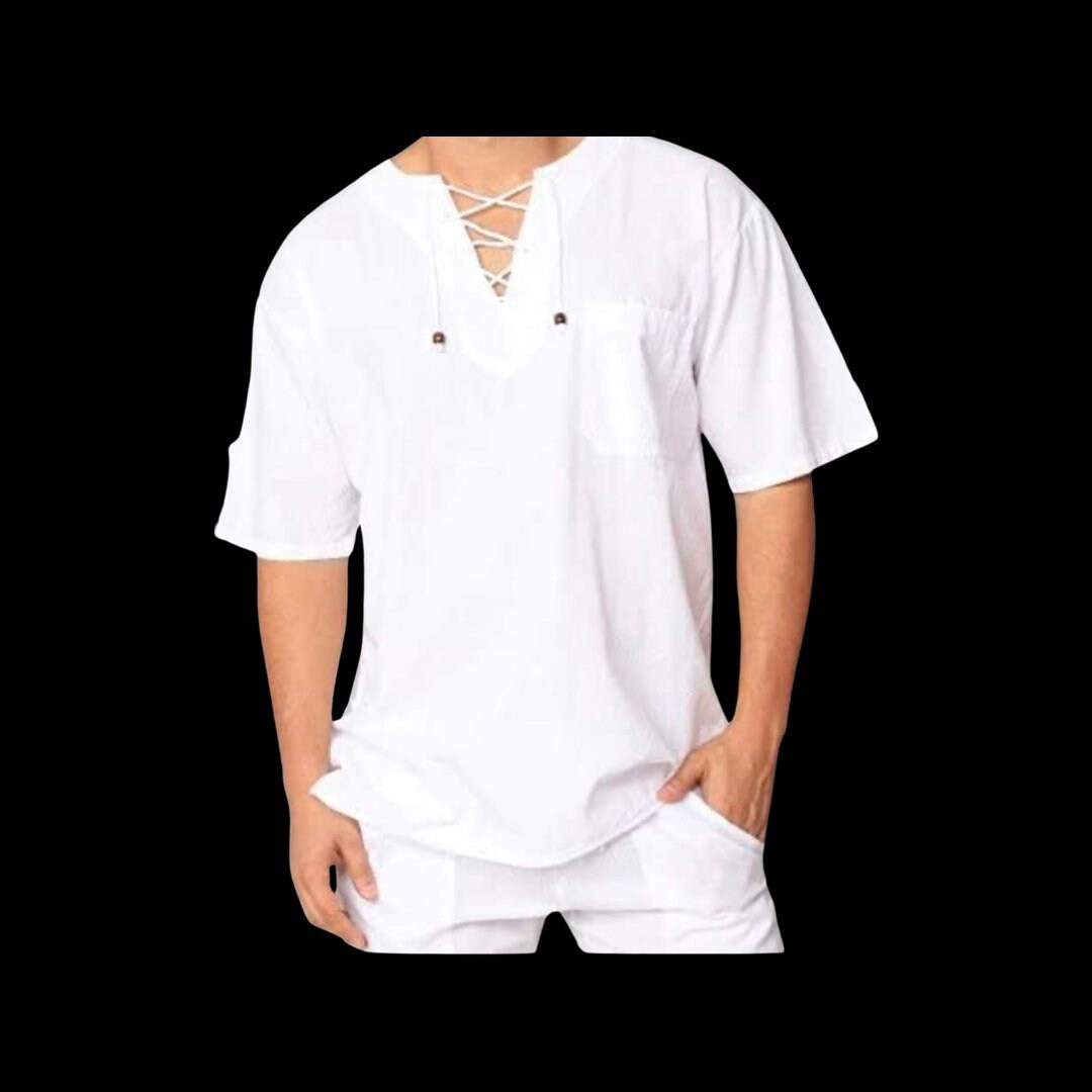 Men Cotton Shirt, Men Cotton Pants, Men White Beach Set, Men White