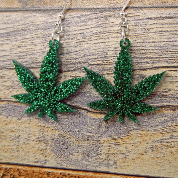 Marijuana Glitter Earrings | Sterling Silver, Stainless Steel, or Clip On