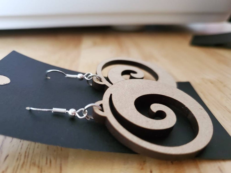 Laser Cut Wood Swirl Earrings