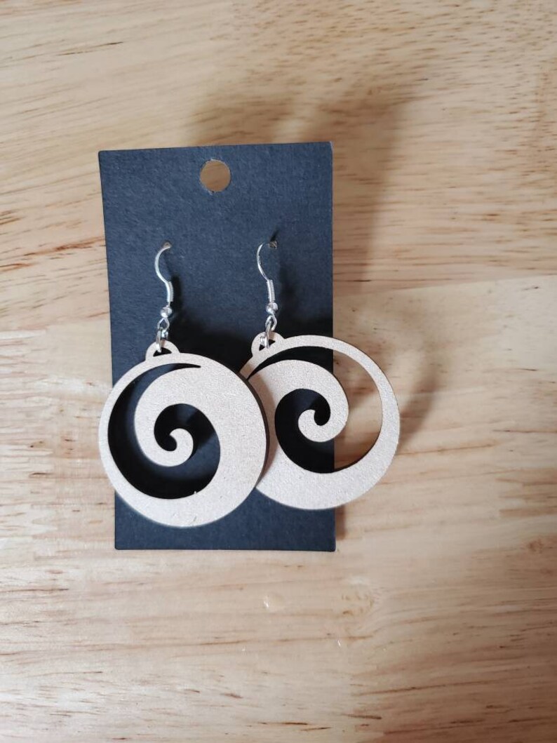 Laser Cut Wood Swirl Earrings